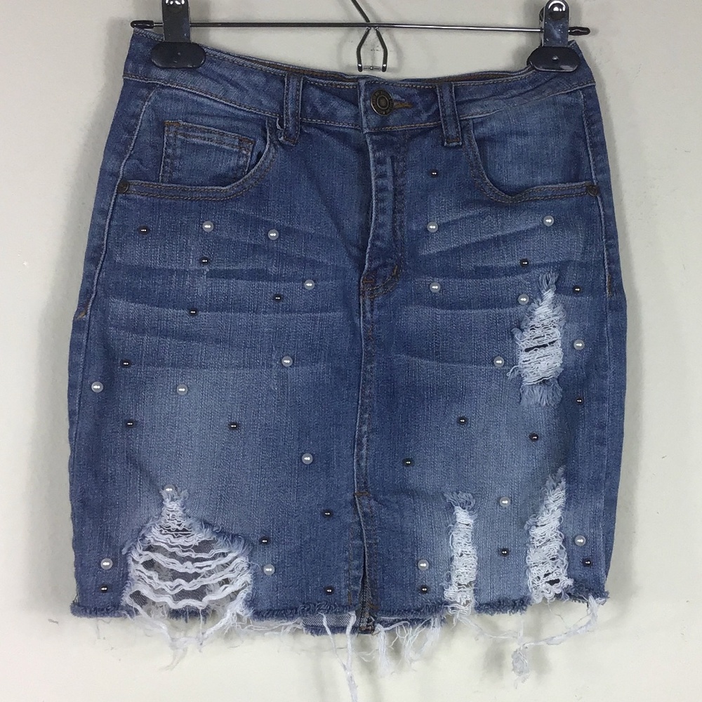 Machine Beautiful Made Pearls Distressed Skirt.